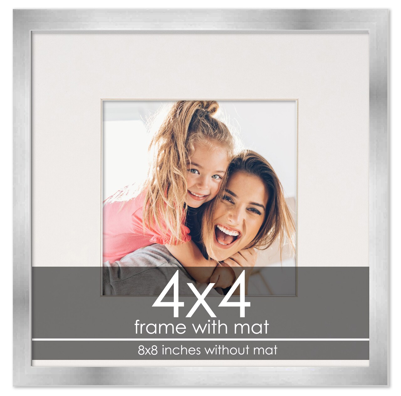 4x4 Frame with Mat - Silver 8x8 Frame Wood Made to Display Print or Poster Measuring 4 x 4 Inches with White Photo Mat